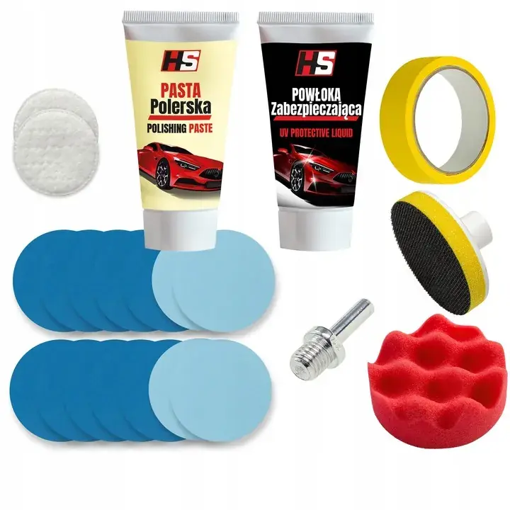 Nowość ZESTAW DO POLEROWANIA REGENERACJI ODNOWY LAMP REFLEKTORÓW SAMOCHODOWYCH HS